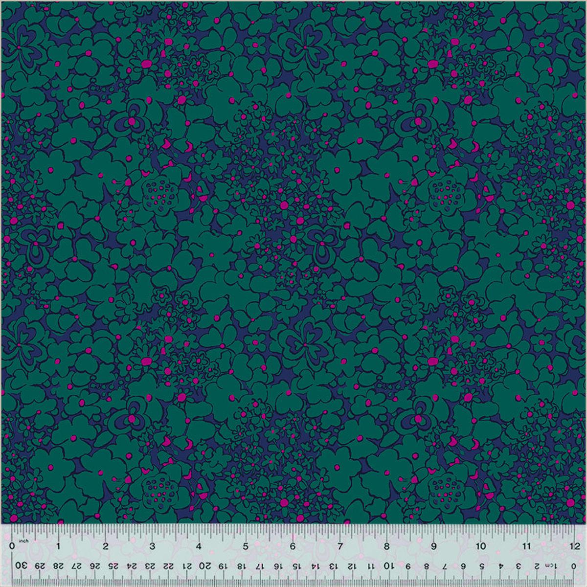 Cotton Fabric PERIWINKLE TEAL from BOTANICA Collection, Windham Fabrics, 54016-12