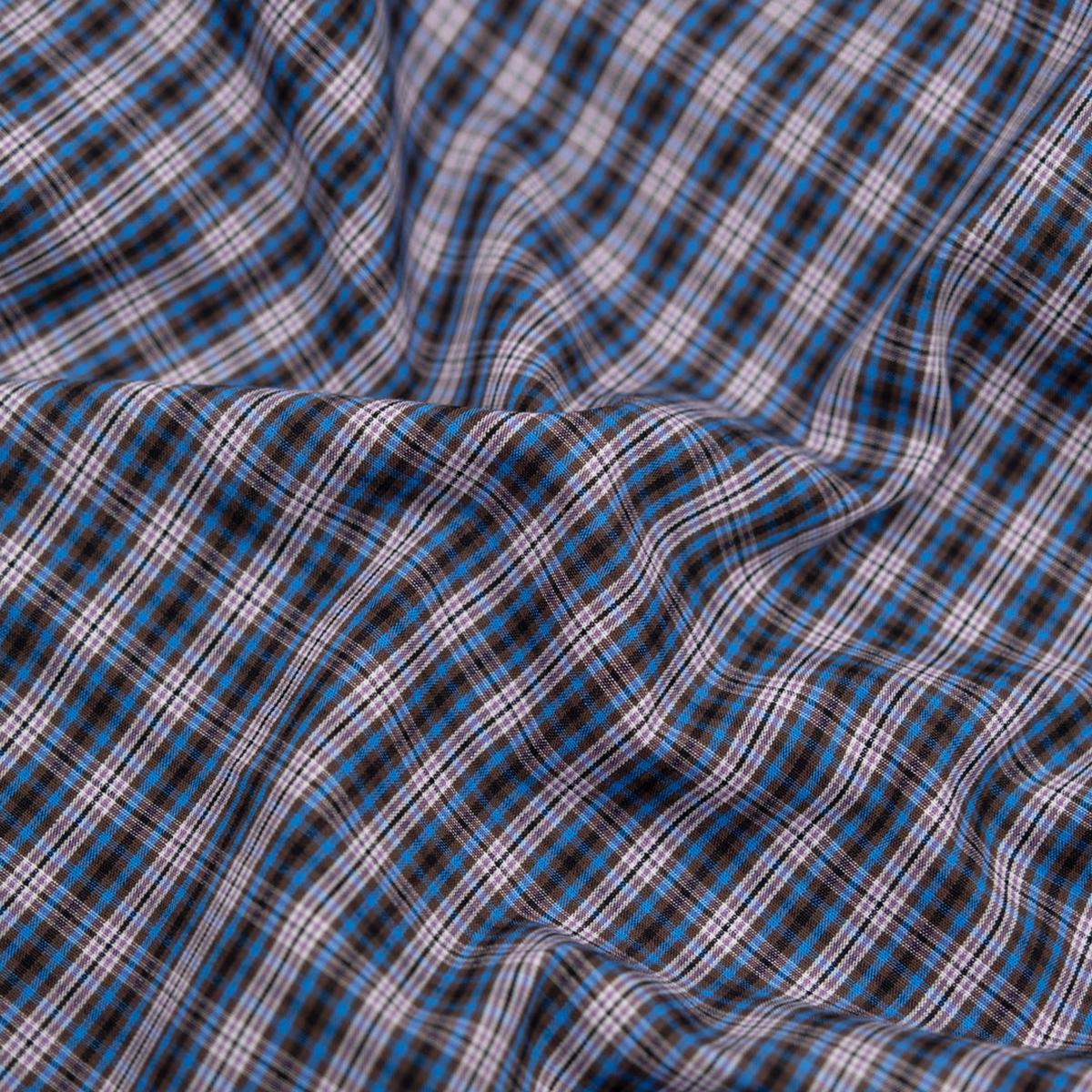 Mini Plaid Cotton Shirting - Cerulean/Umber
