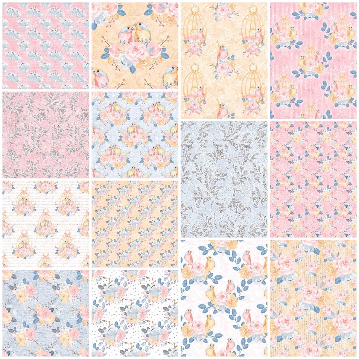 Cute Birds and Flowers Fabric Collection - 12 Yard Bundle