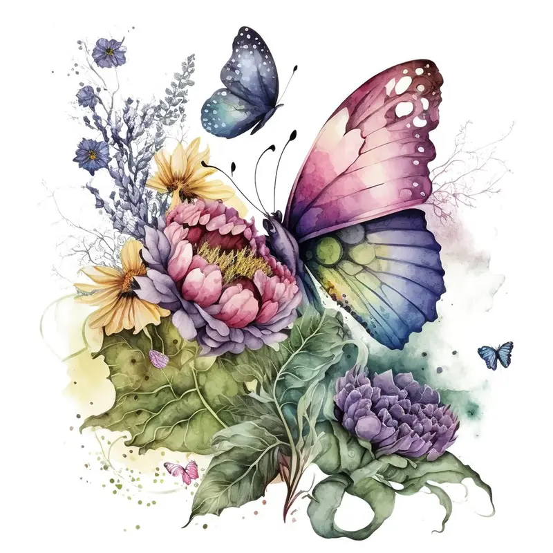 Elegant Butterfly Scene #6 Fabric Panel