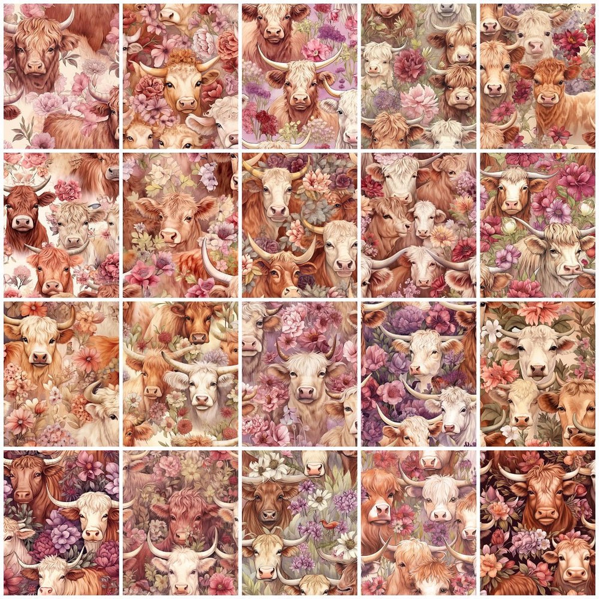 Springtime Highland Cows Fat Quarter Bundle - 20 Pieces