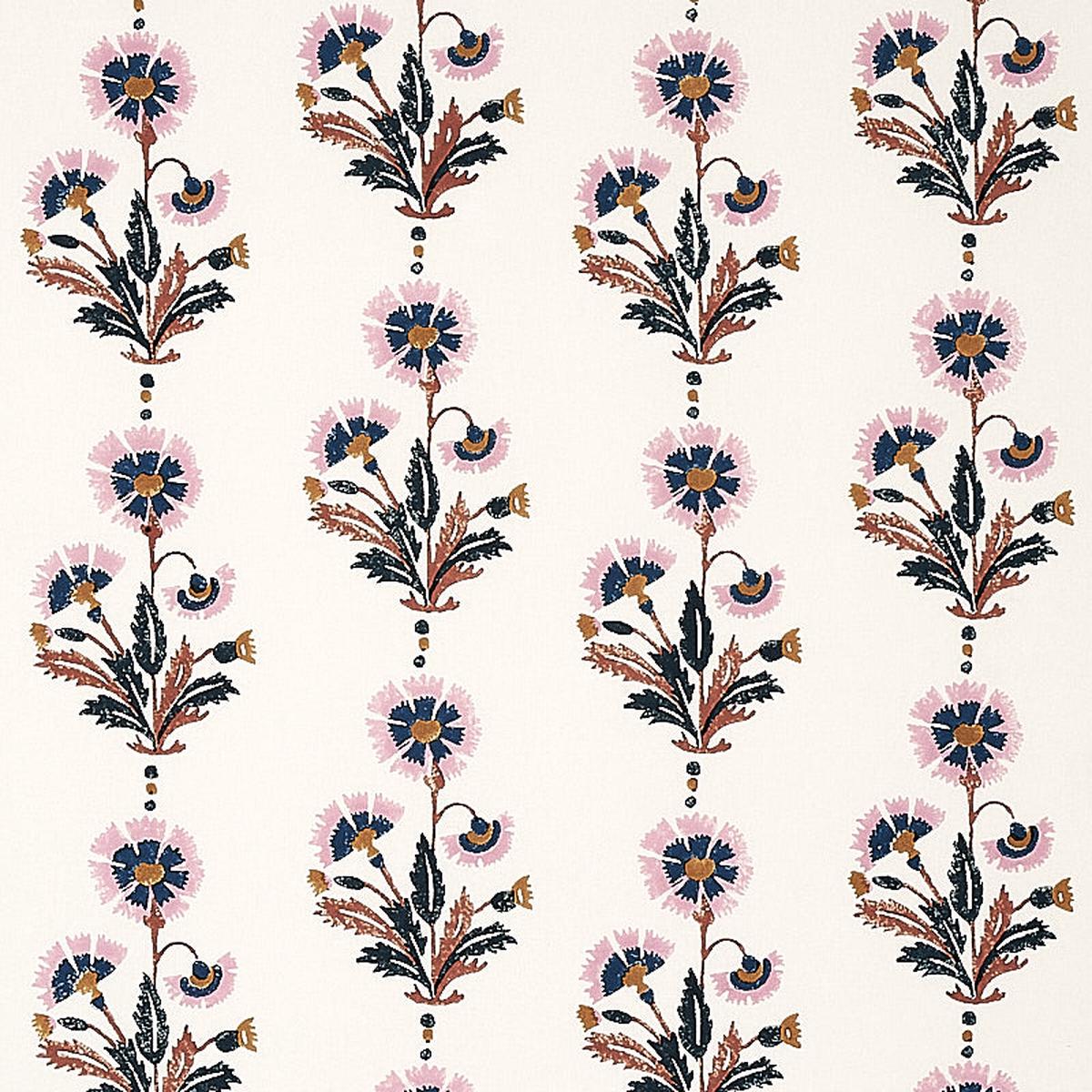 Dianthus Hand Block Print Rust and Rose Fabric