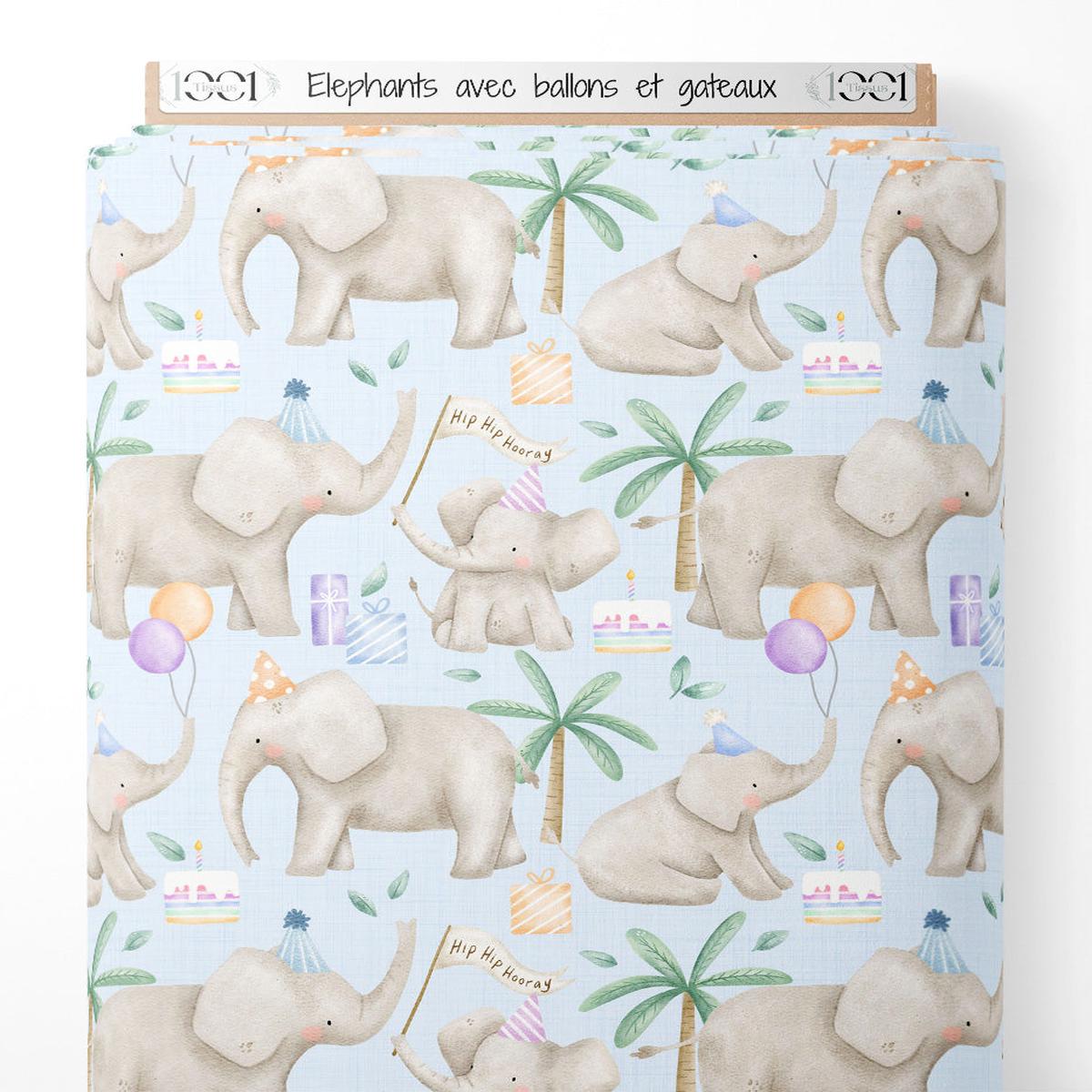Tissu - lphants avec ballons et gteaux