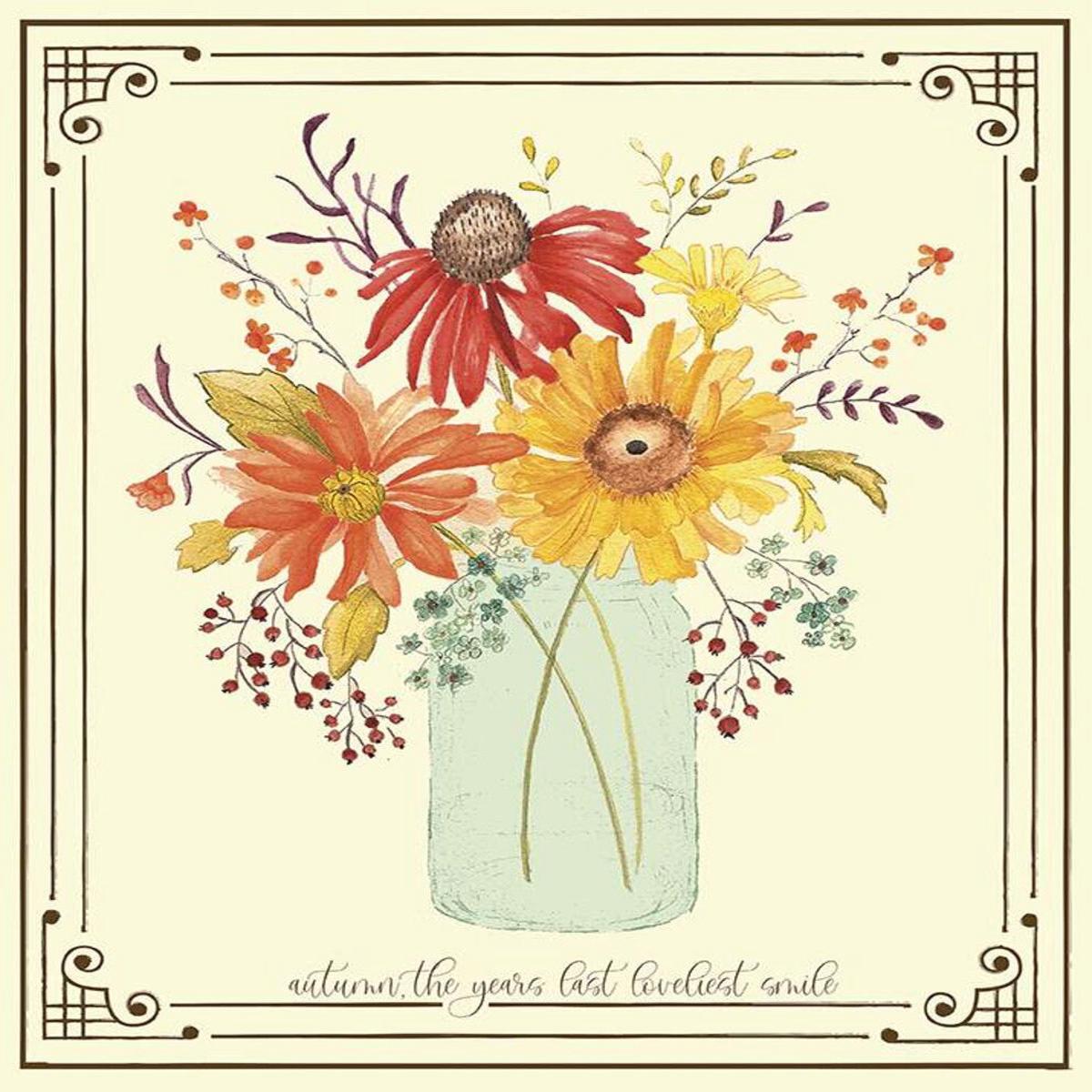 SALE Adel in Autumn Panel P10829 - Riley Blake Designs - Fall Flowers Floral on Cream DIGITALLY PRINTED - Quilting Cotton Fabric