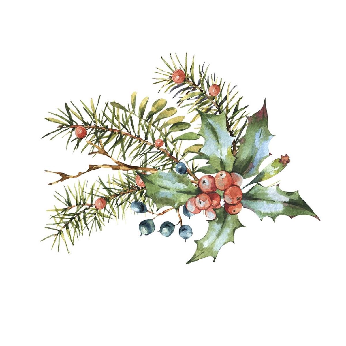 Holly Berries & Pine Branches Fabric Panel