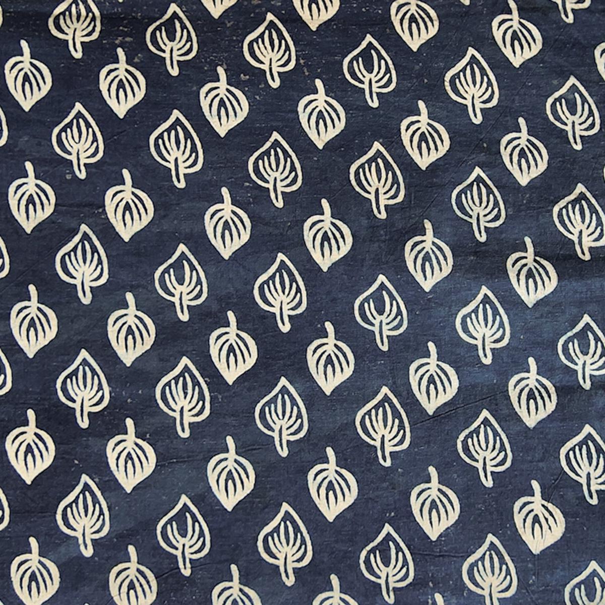 Pure Cotton Dabu Navy Blue With Leaf Motif Hand Block Print Fabric