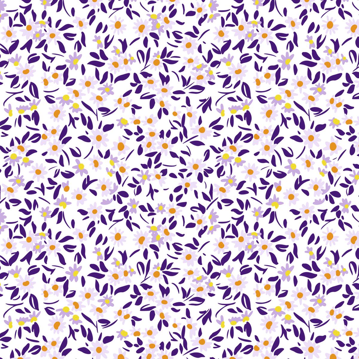 Daisies Meadow Flowers Fabric - Purple