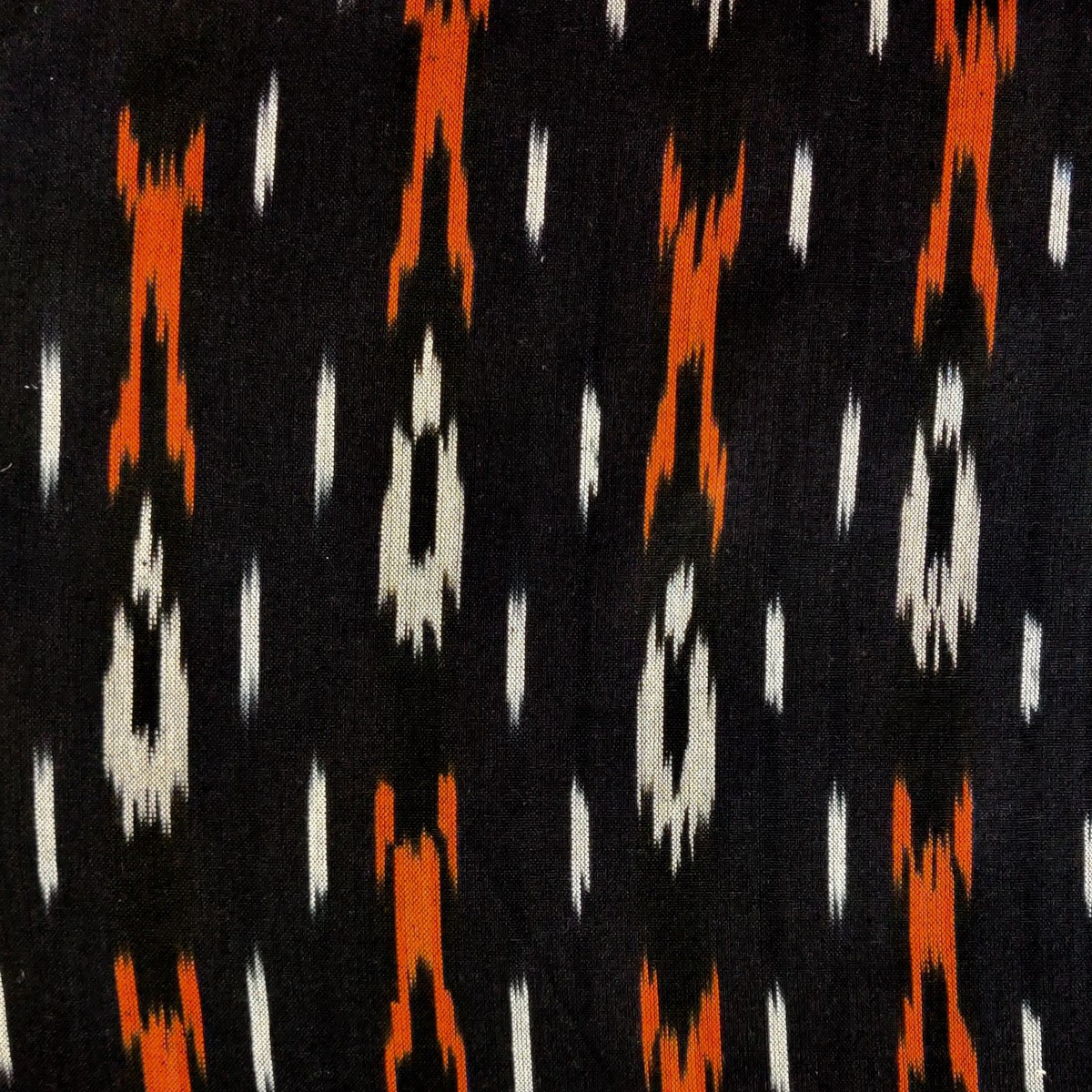 Pure Cotton Black Ikkat With XO Grey Orange Weaves Woven Fabric
