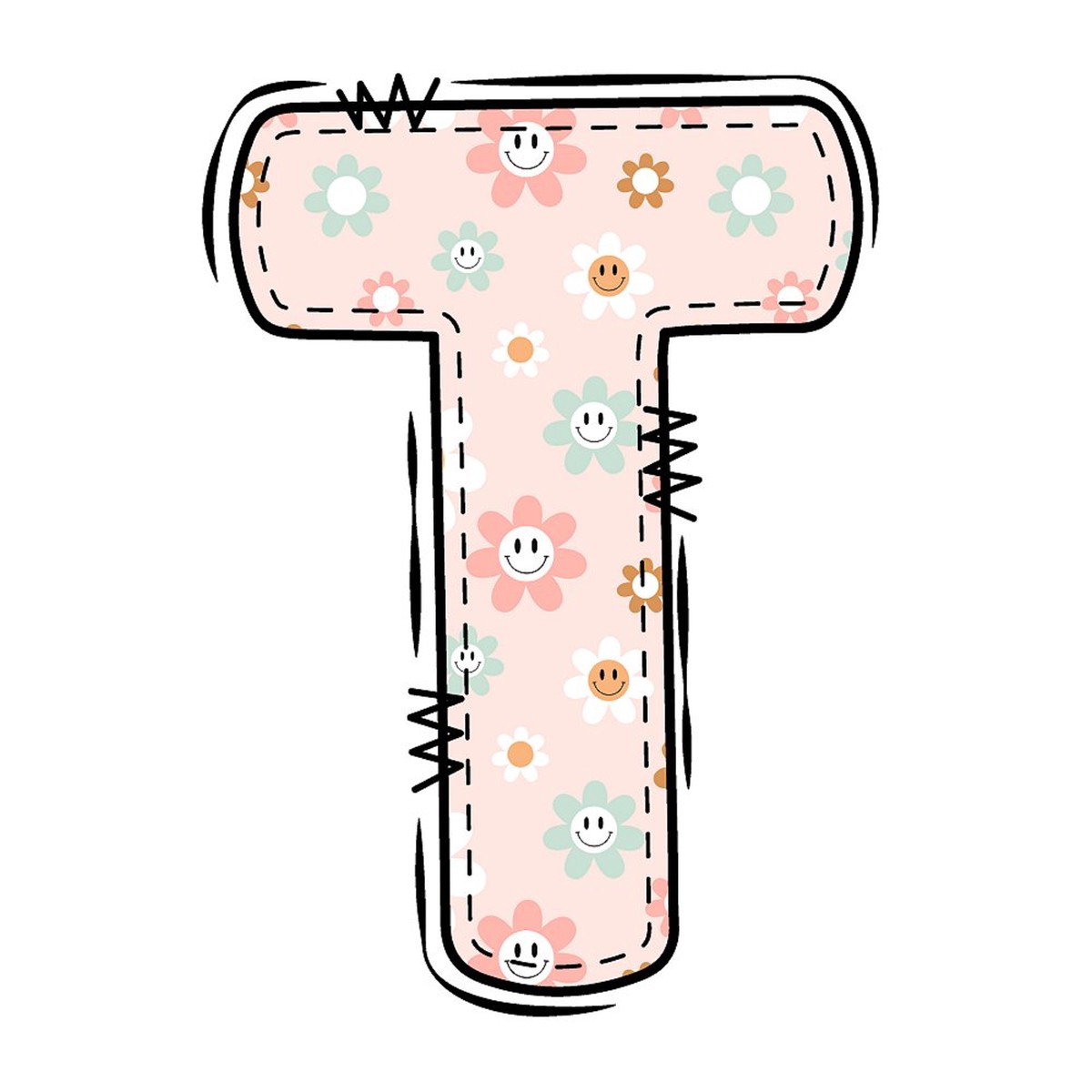 Groovy Doodle Smiley Flowers T Fabric Panel