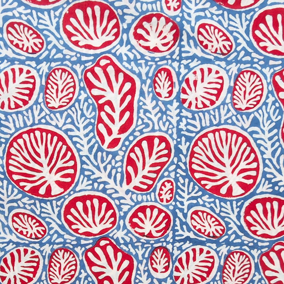Pure Cotton Jaipuri Rust Blue With Red And White Organic Motif Hand Block Print Fabric
