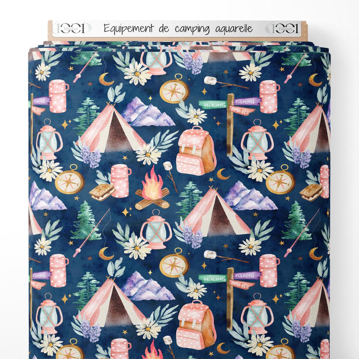Tissu - quipement de camping aquarelle
