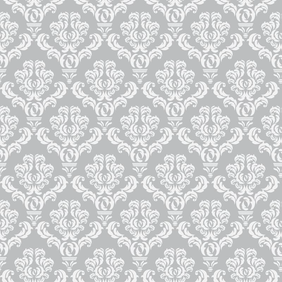 Simple Damask White on Gray Quilting Cotton Fabric