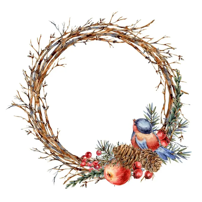 Vintage Berry & Bird Wreath Fabric Panel