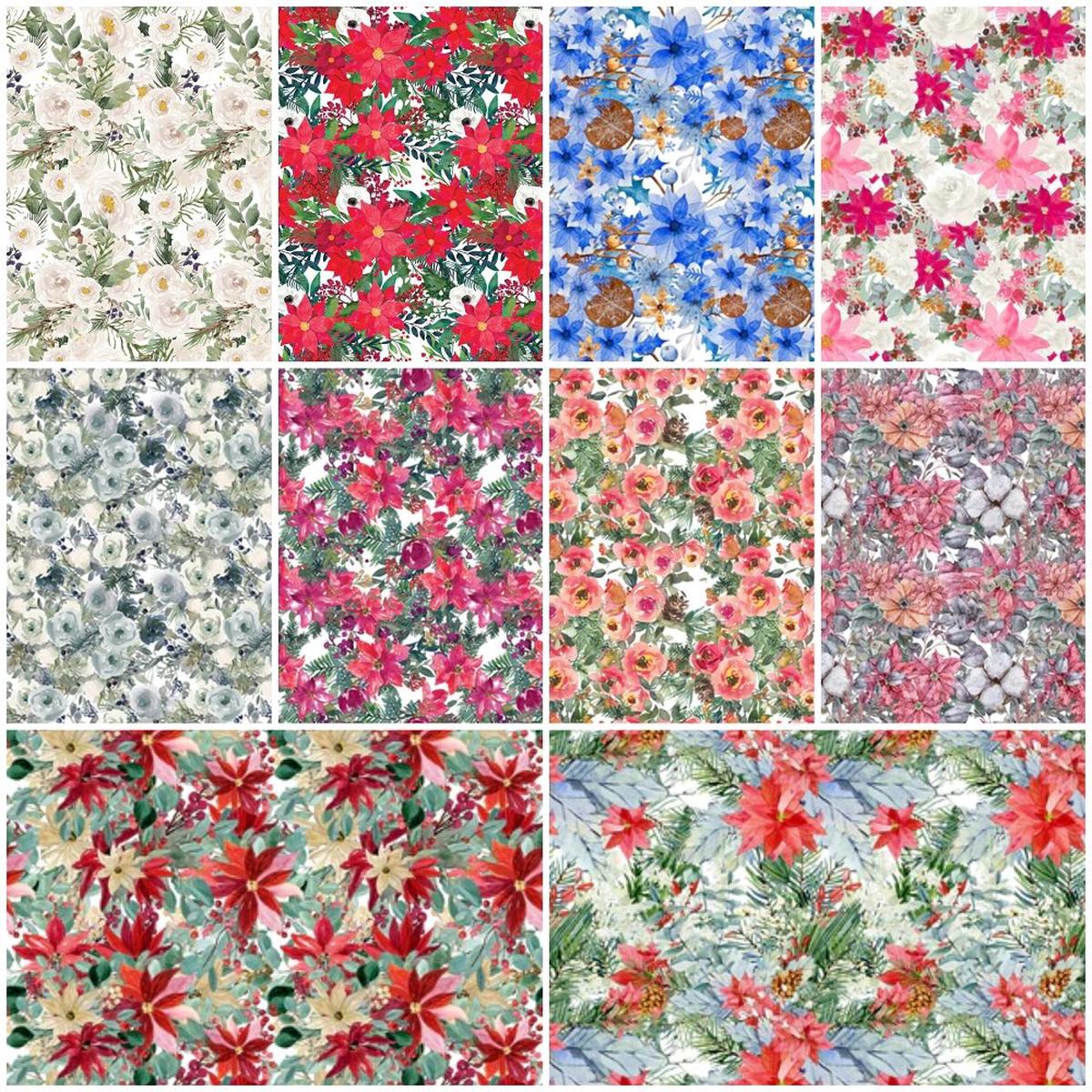 Christmas Floral Fabric Collection - 1 Yard Bundle