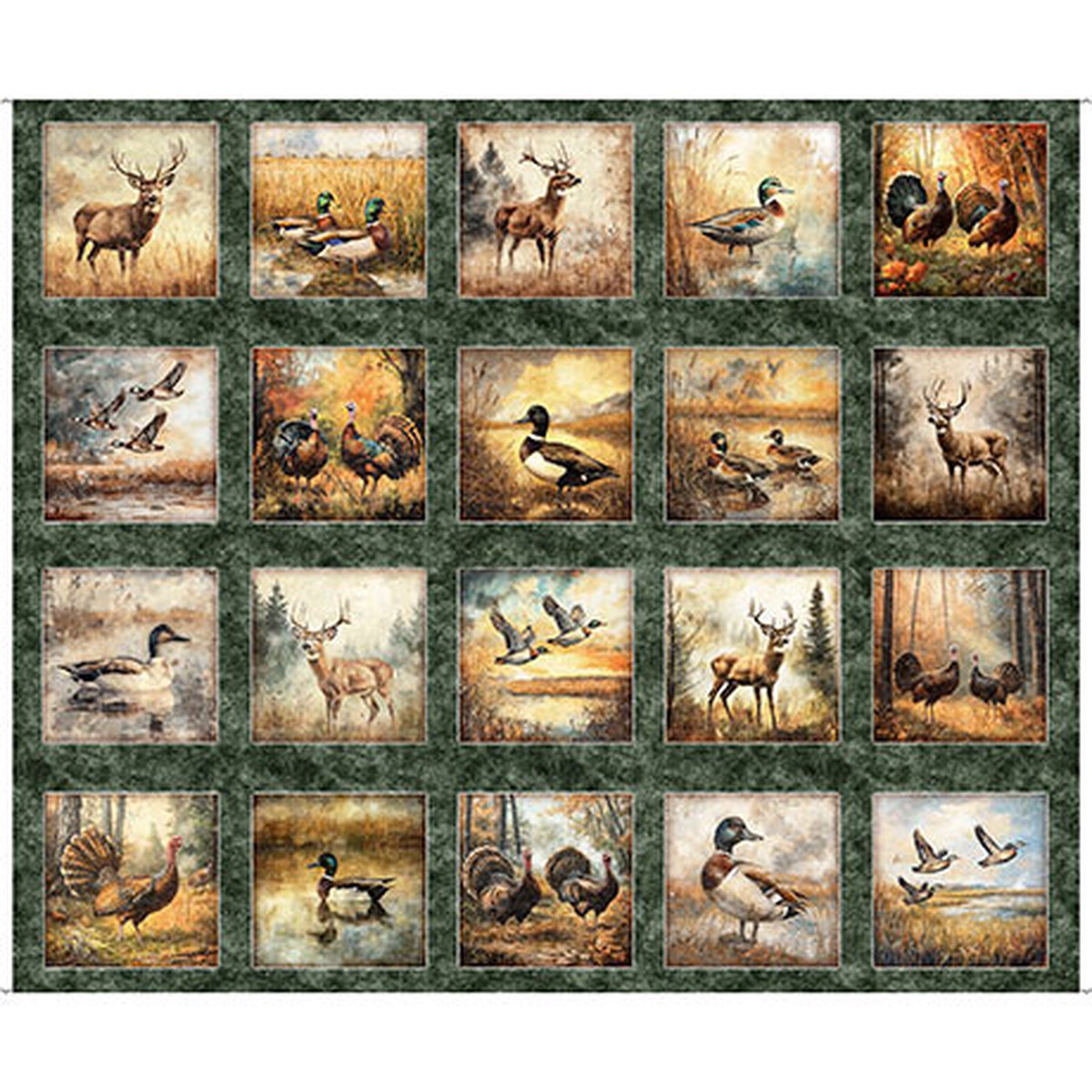 Forest, Field and Stream Wildlife Picture Patch Cotton Fabric