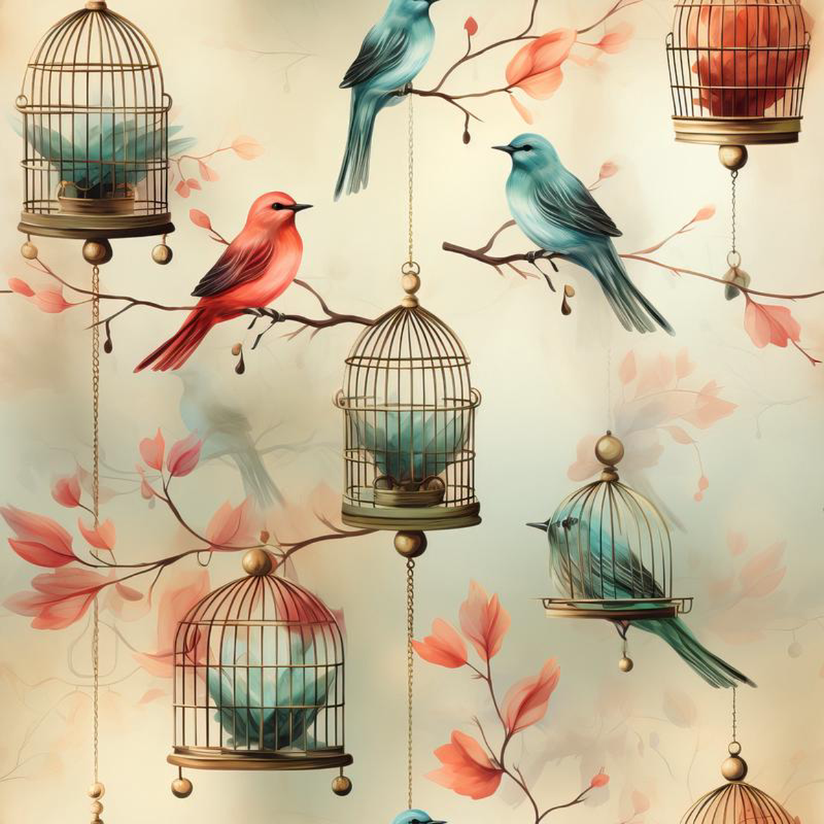 Vintage Birdcages Pattern 11 Quilting Cotton Fabric