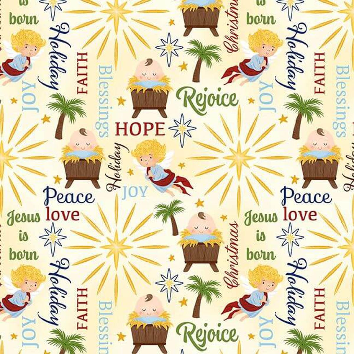 Away in a Manger - Nativity Words - Ivory 44" / 45" Fabric Per Yard