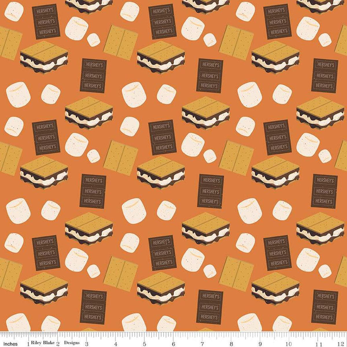 18" End of Bolt - Camp S'mores Toss C13622 Orange by Riley Blake - Hershey Camping Marshmallows Chocolate Crackers - Quilting Cotton Fabric