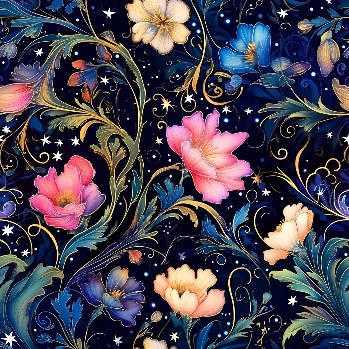 Nightlife Nouveau Floral Pattern 6 Fabric