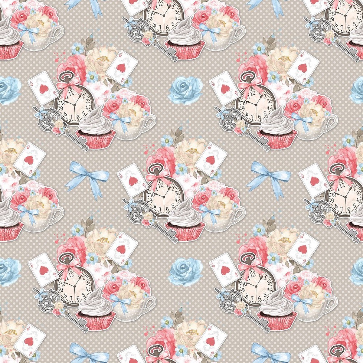 Watercolor Alice in Wonderland Pattern 12 Fabric