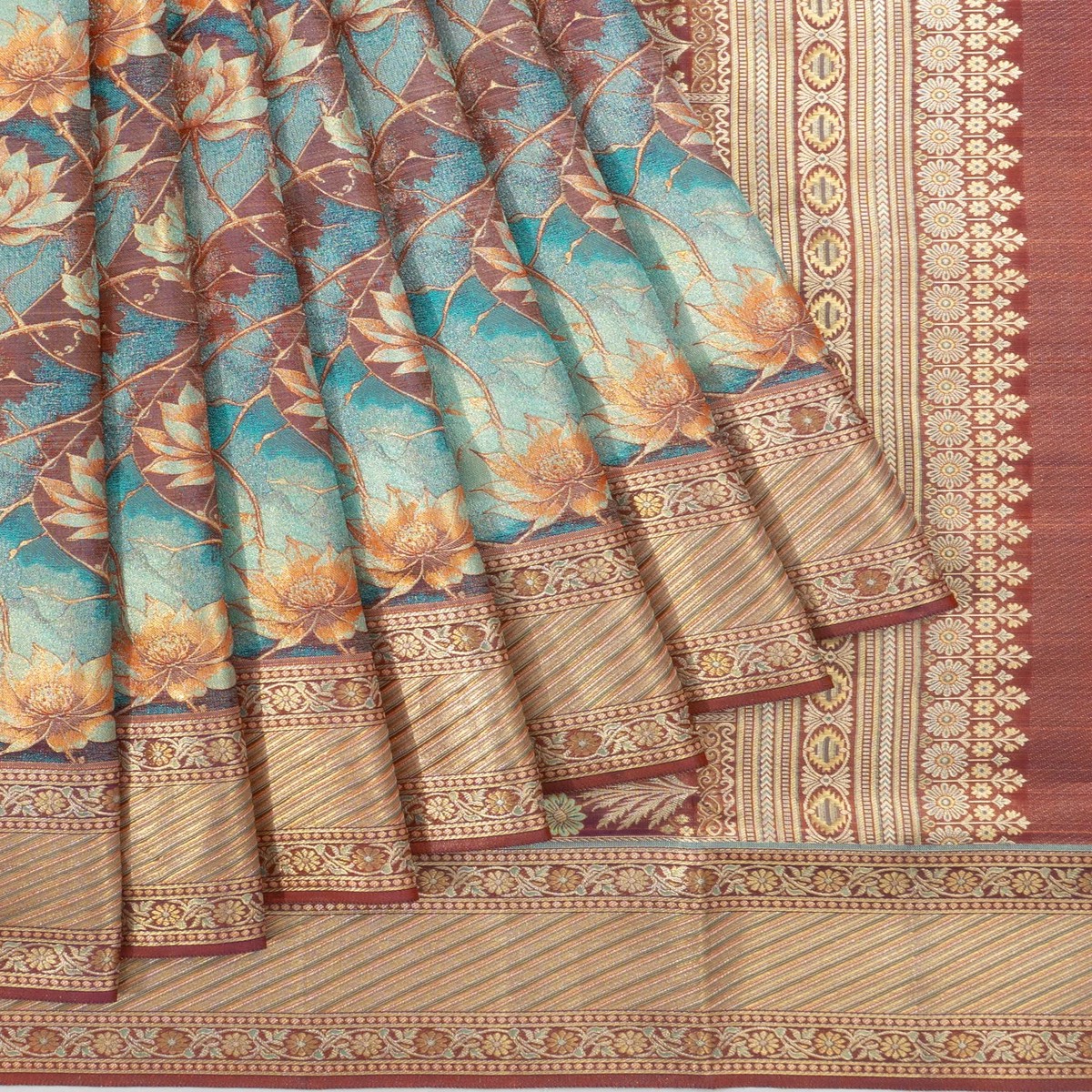 Kanchipuram Silk Tissue Digital Printed Blue Saree