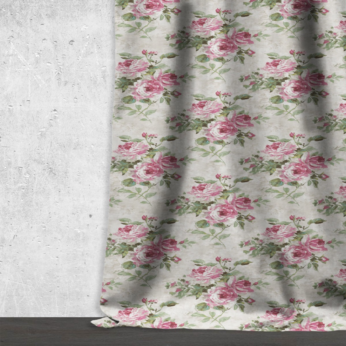 'Lisianthus' Fabric by the Metre (Pink/ White/ Green)