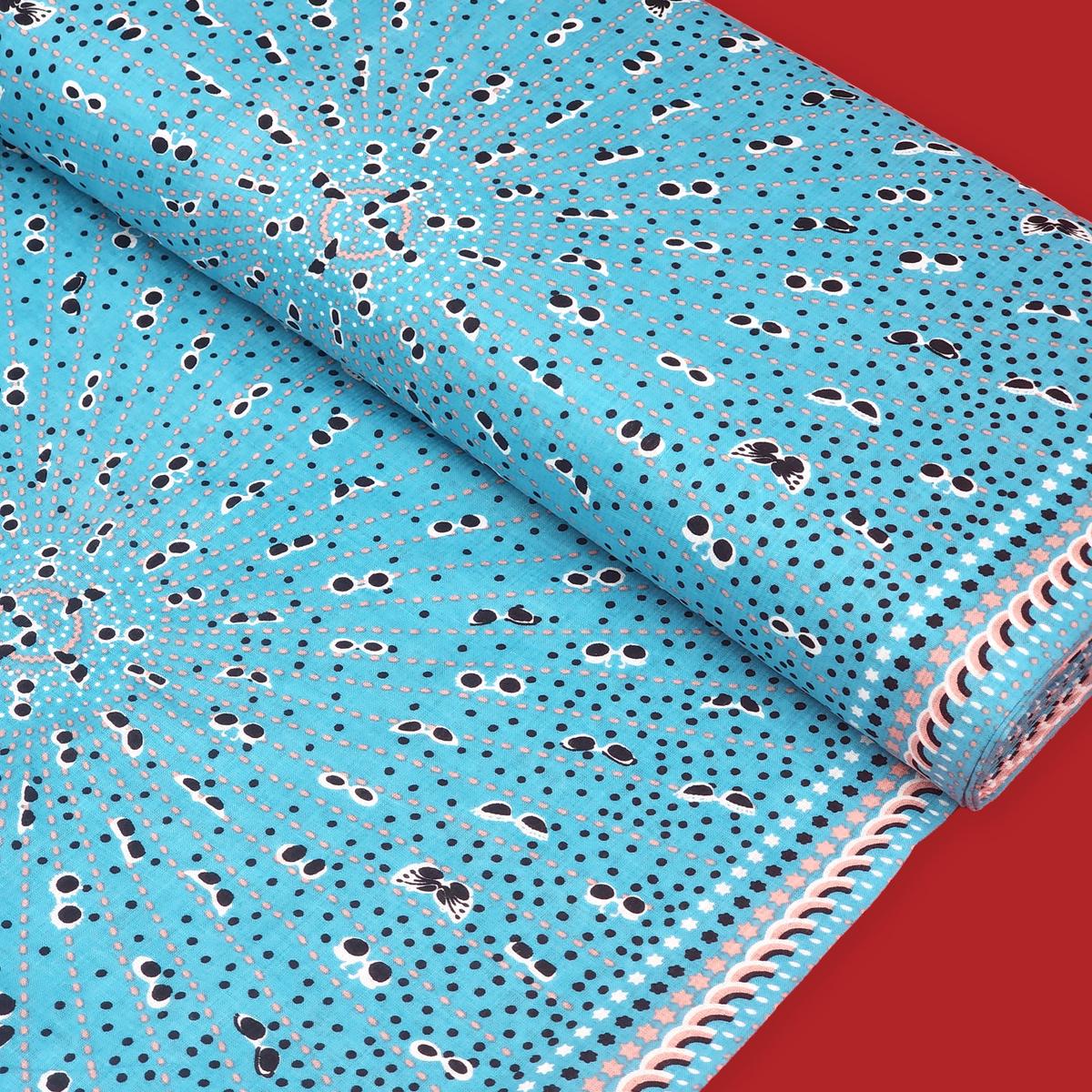 Tela Gauze Estampada 58", 1 yarda - Sunglasses / Azul