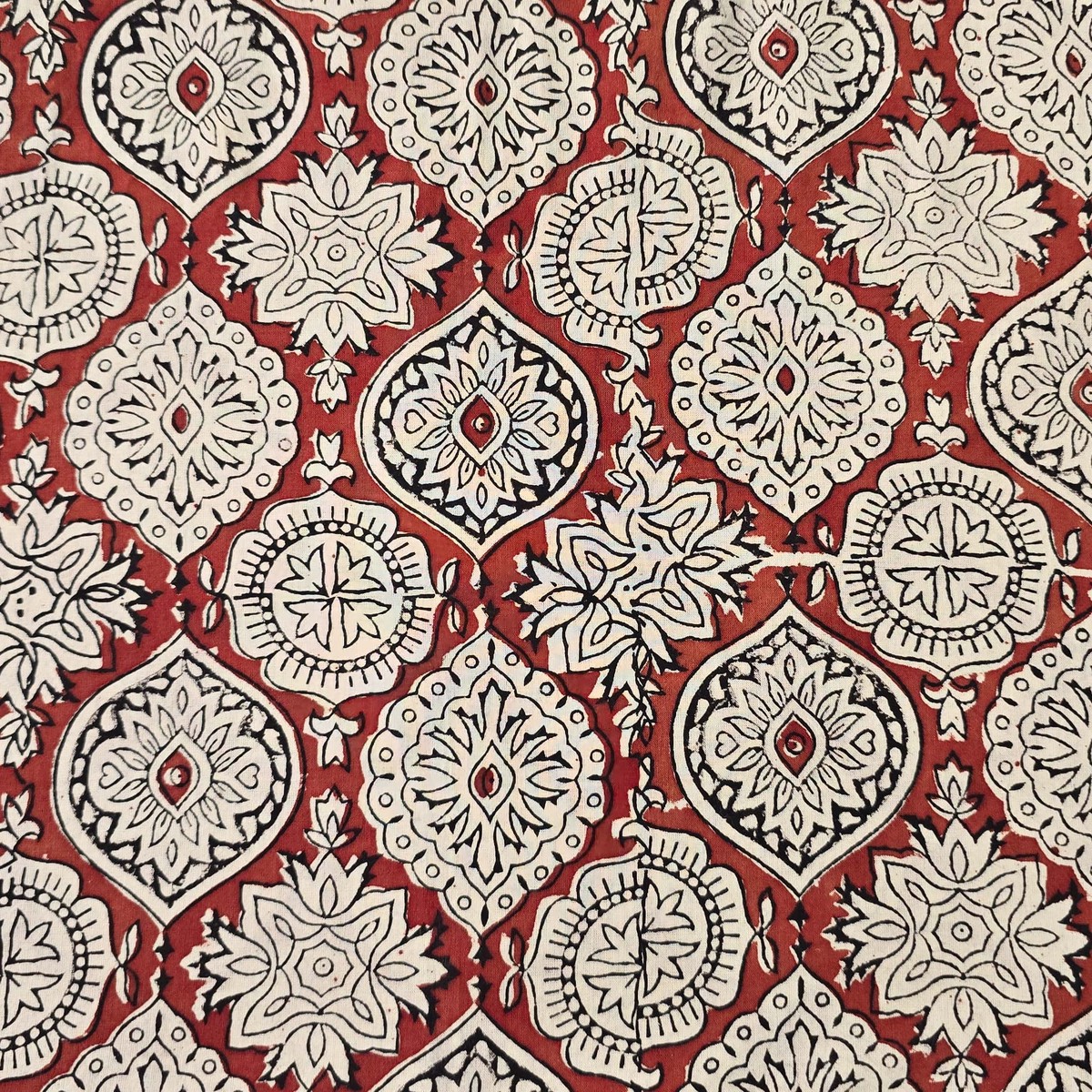 Pure Cotton Bagru Rust Red And Cream Intricate Design Hand Block Print Fabric