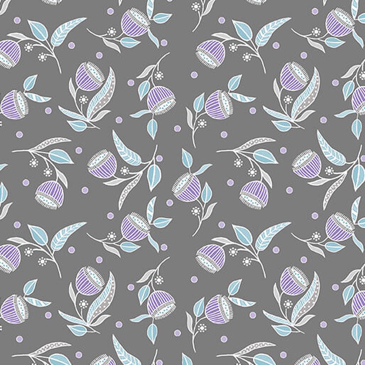 Stitch Garden - Pod Flowers - Charcoal 44" / 45" Fabric Per Yard
