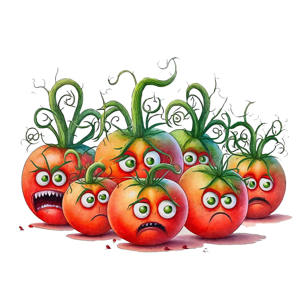 Grumpy Vegetables Tomatoes Fabric Panel