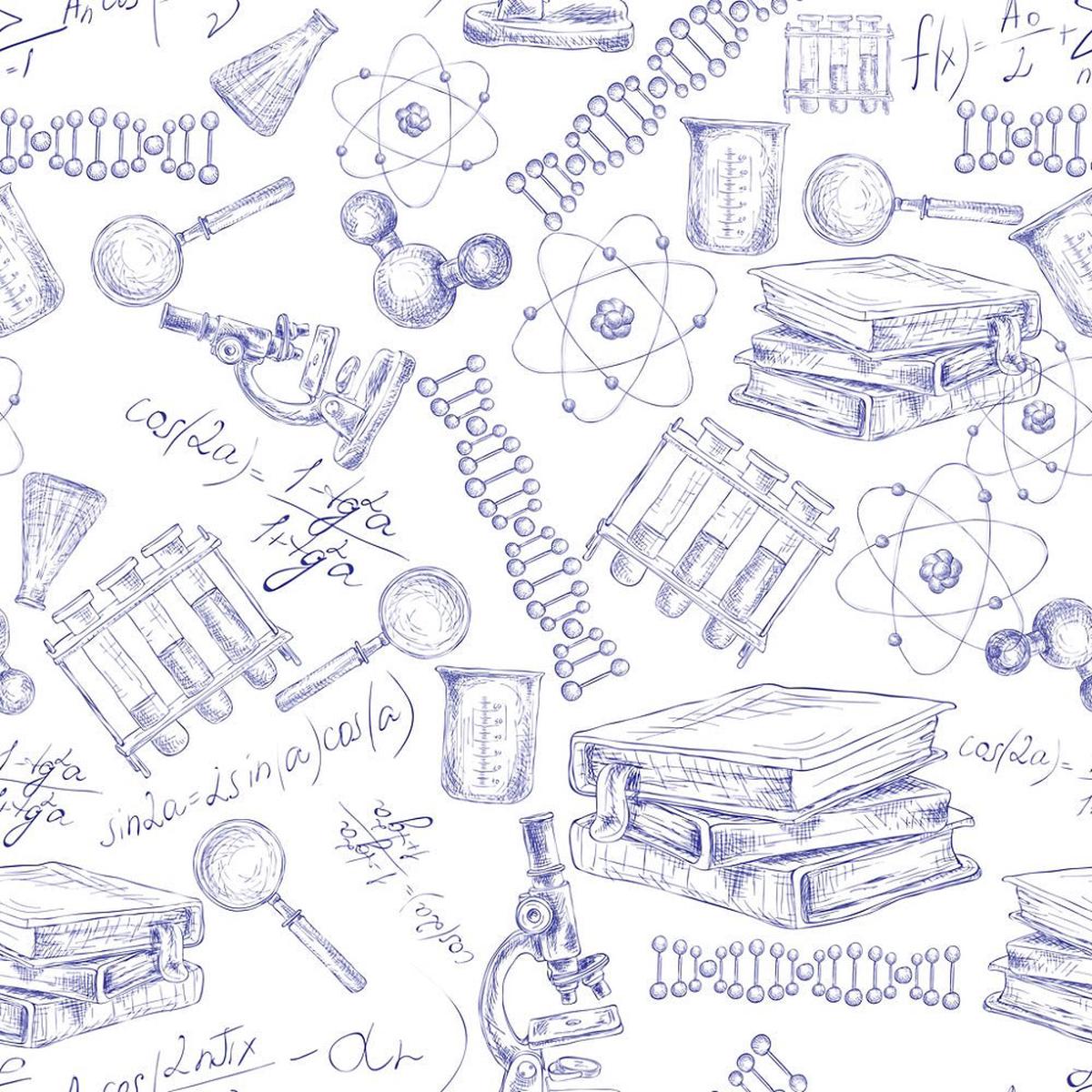 Sketched Science Allover Fabric - Purple