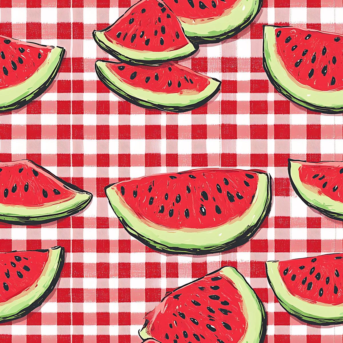 Watermelon Gingham Picnic Pattern 7 Quilting Cotton Fabric