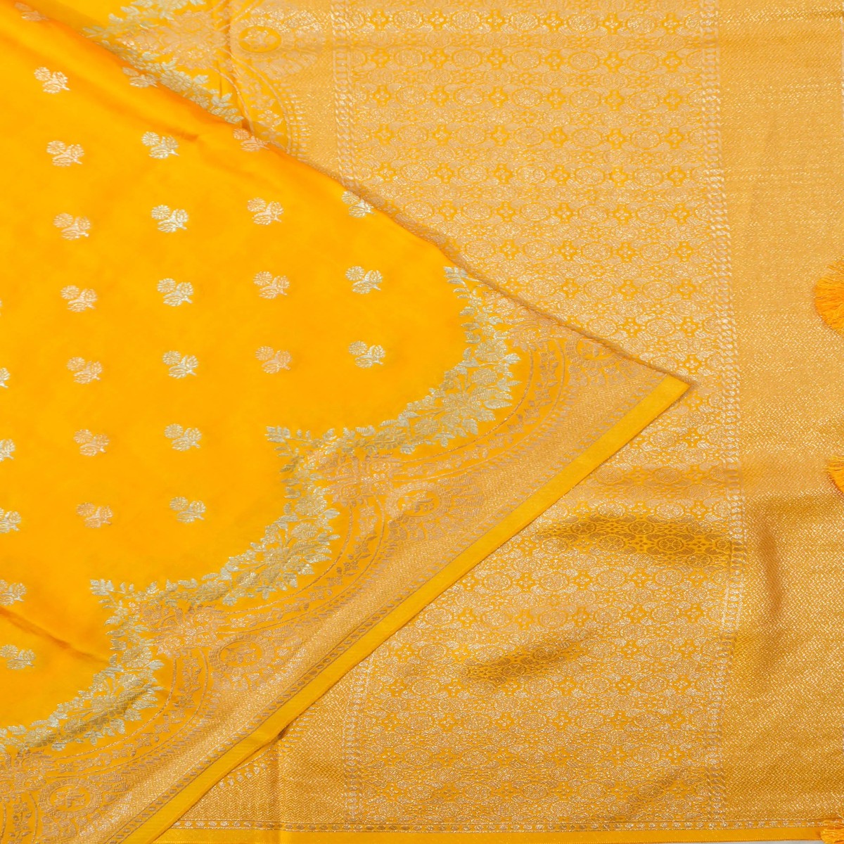 Banarasi Satin Silk Brocade Yellow Saree