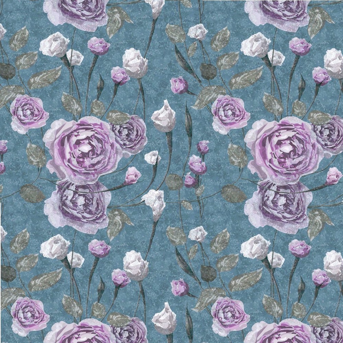 Rose Flower Fabric - Blue