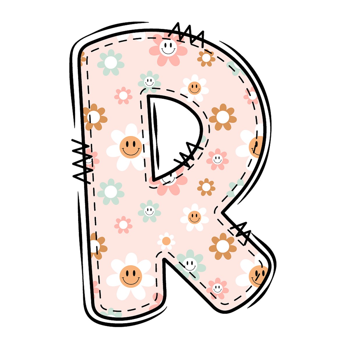 Groovy Doodle Smiley Flowers R Fabric Panel