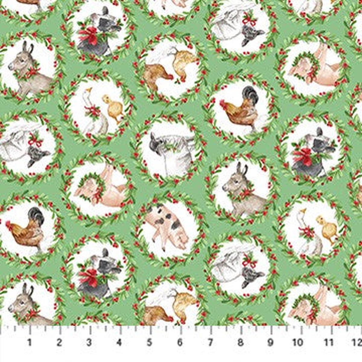 Northcott - Barnyard Christmas - Deborah Edwards - Green Multi 28803-74