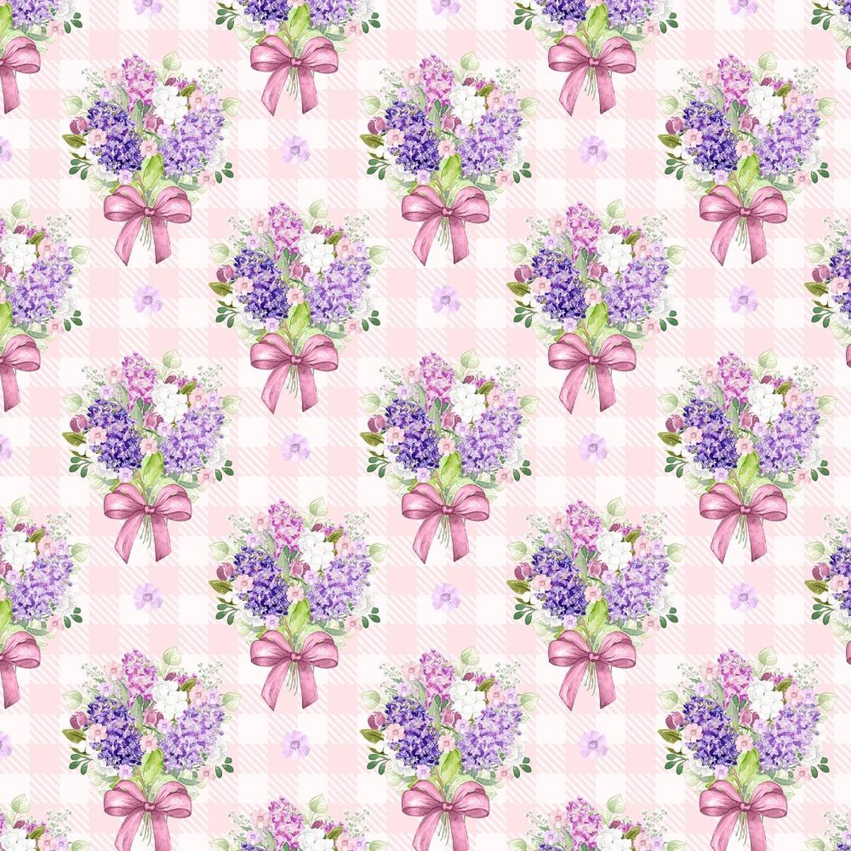 Checkered Lilac Bouquets Fabric - Pink