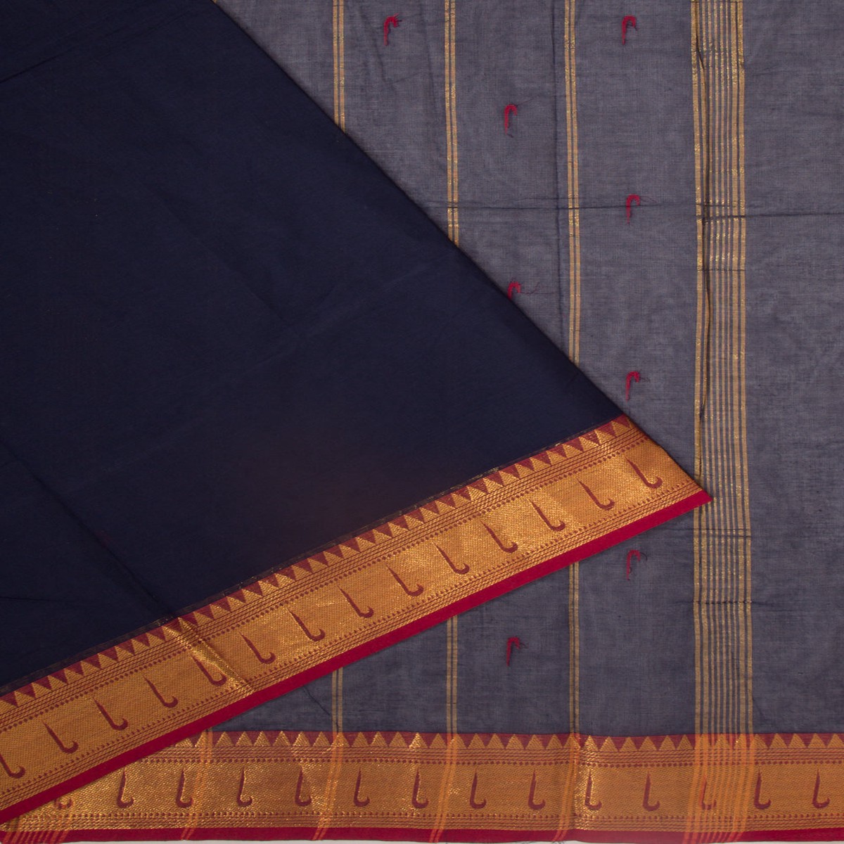 Chettinad Cotton Butta Dark Blue Saree