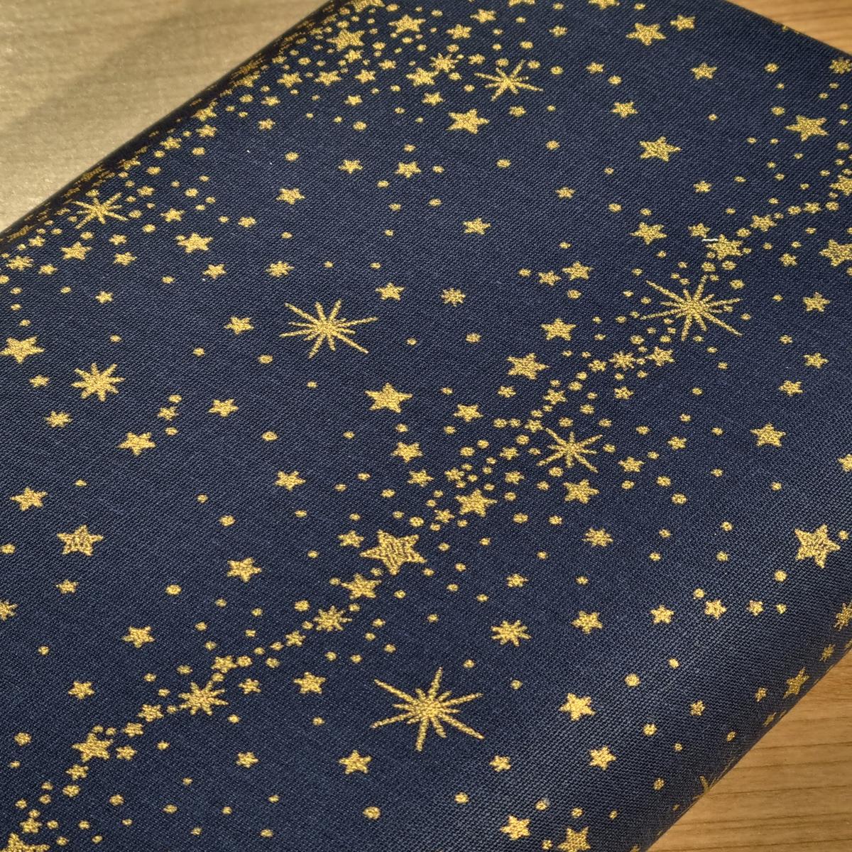Blue sky - Golden starry night on dark blue background - 100% Japanese cotton (price per 10cm)