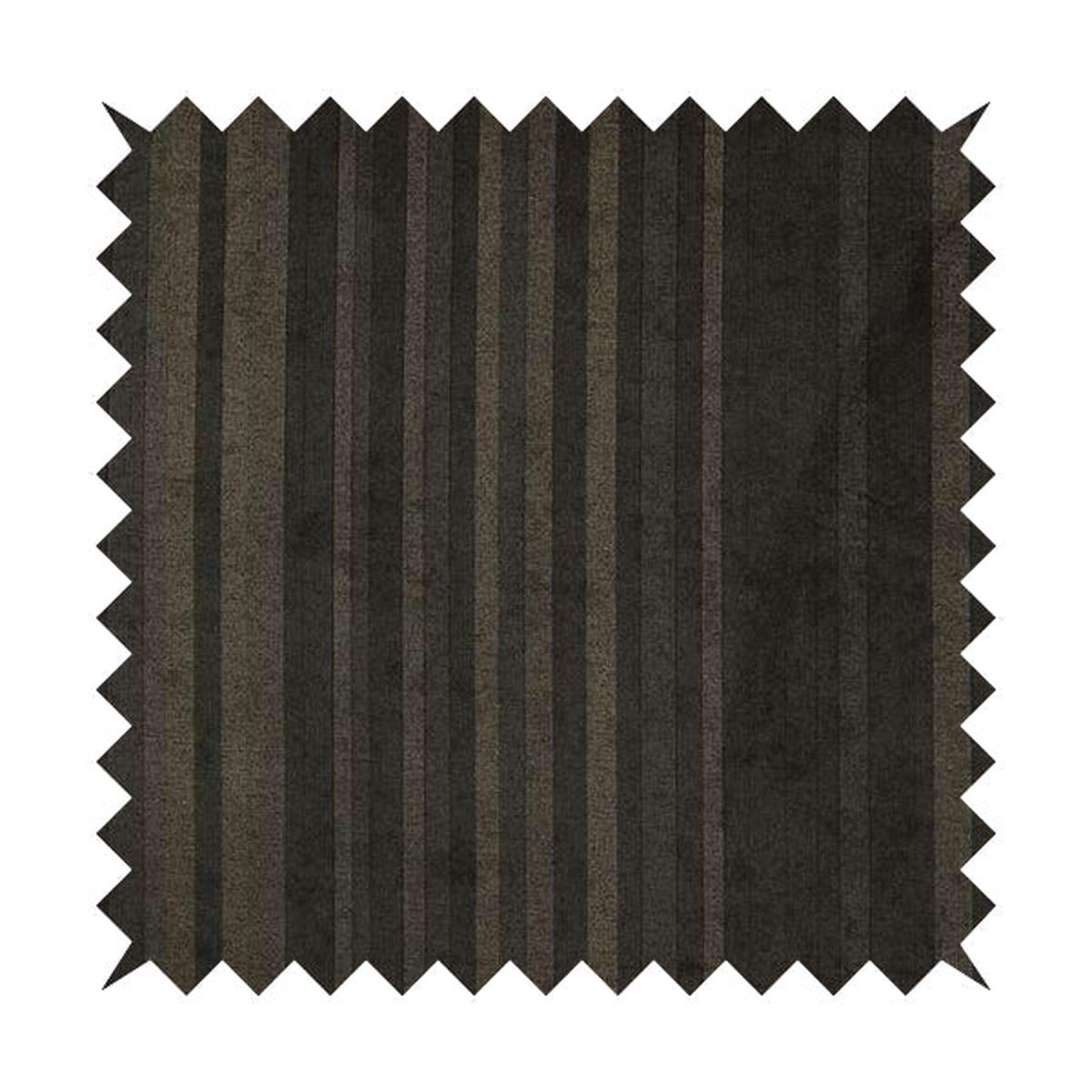 Pandora Vertical Stripes Pattern Soft Chenille Like Velvet Fabric Brown Shade Colour