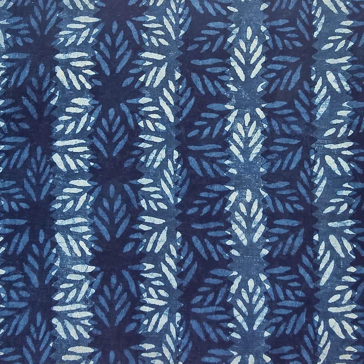 Pure Cotton Indigo Blue With White Leaves Hand Block Print Fabric