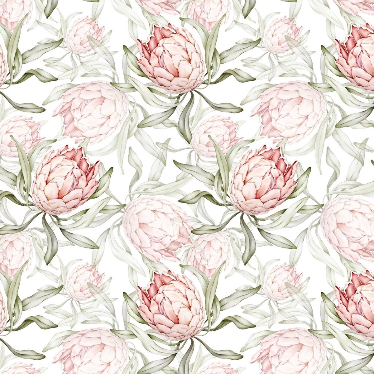 Tropical Protea Flower Fabric - PinkWhite