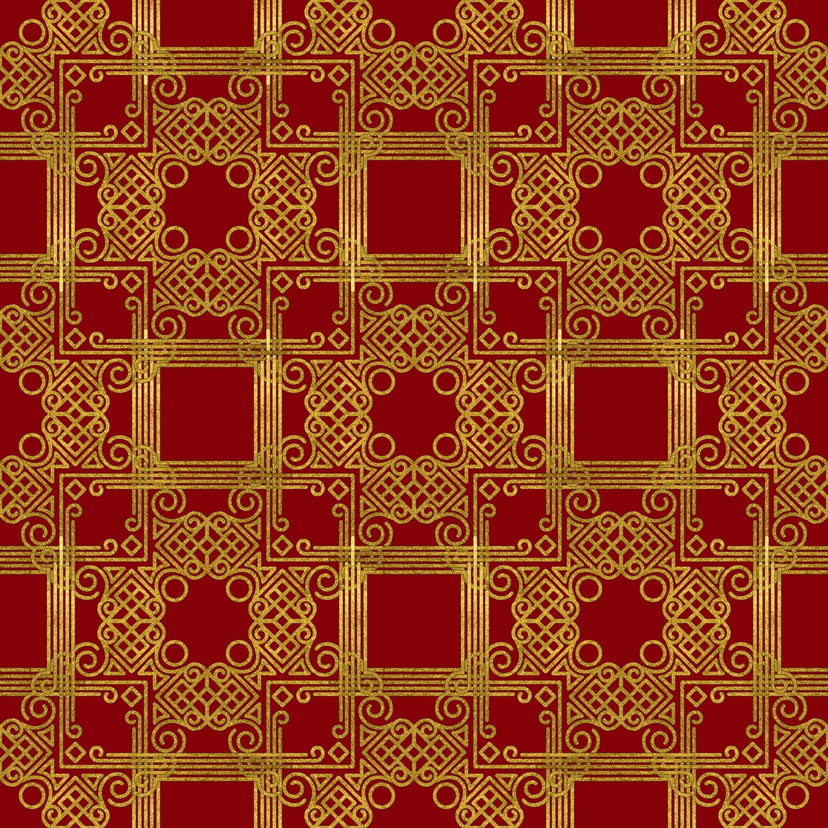Red Gold Christmas Pattern 4 Quilting Cotton Fabric