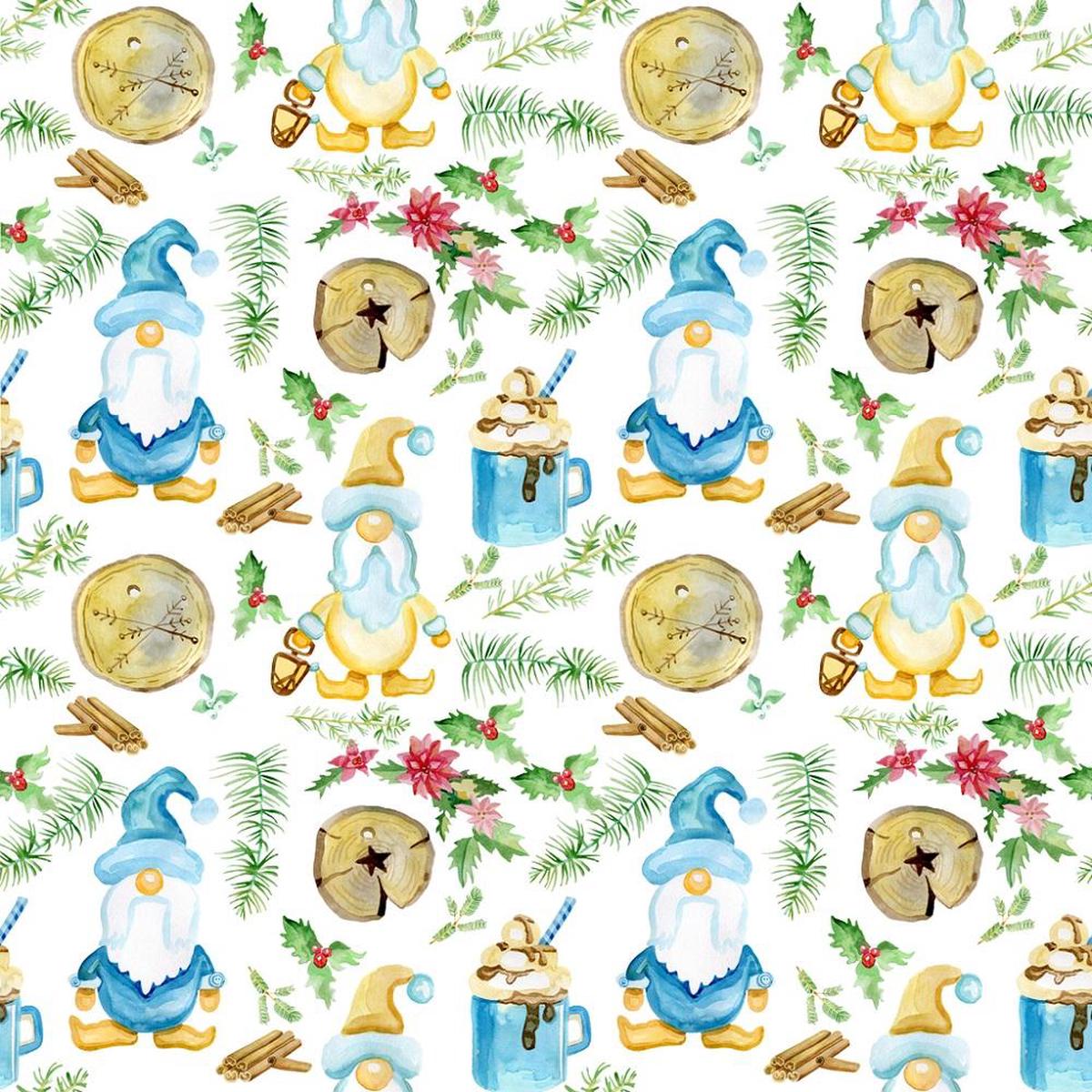 Scandinavian Gnomes & Elements Fabric - White