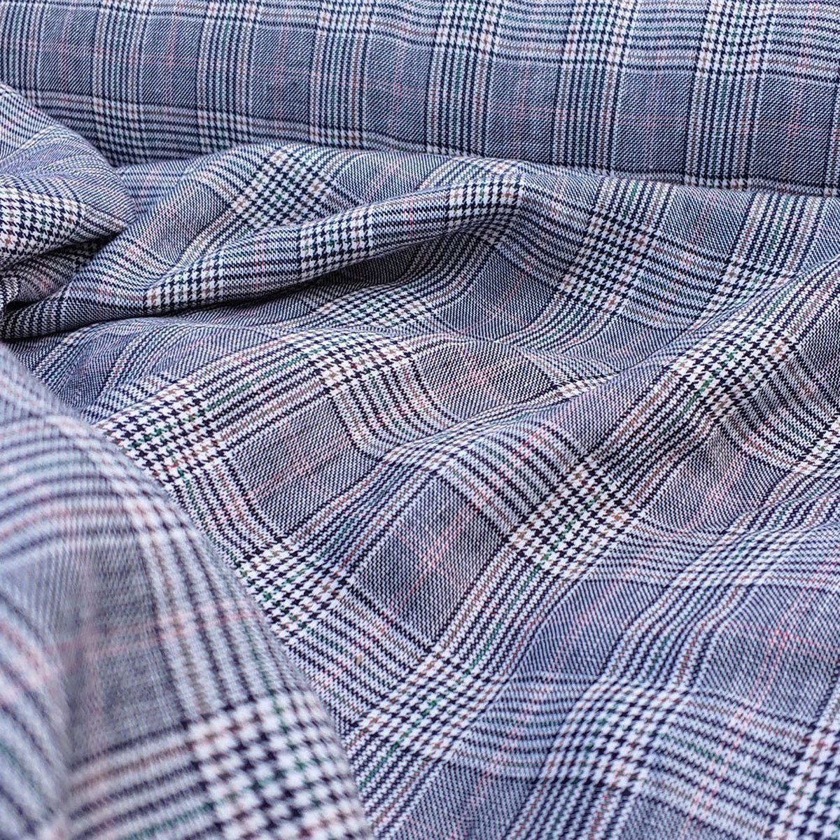Linen Rayon Multi Glen Plaid Fabric (6658)