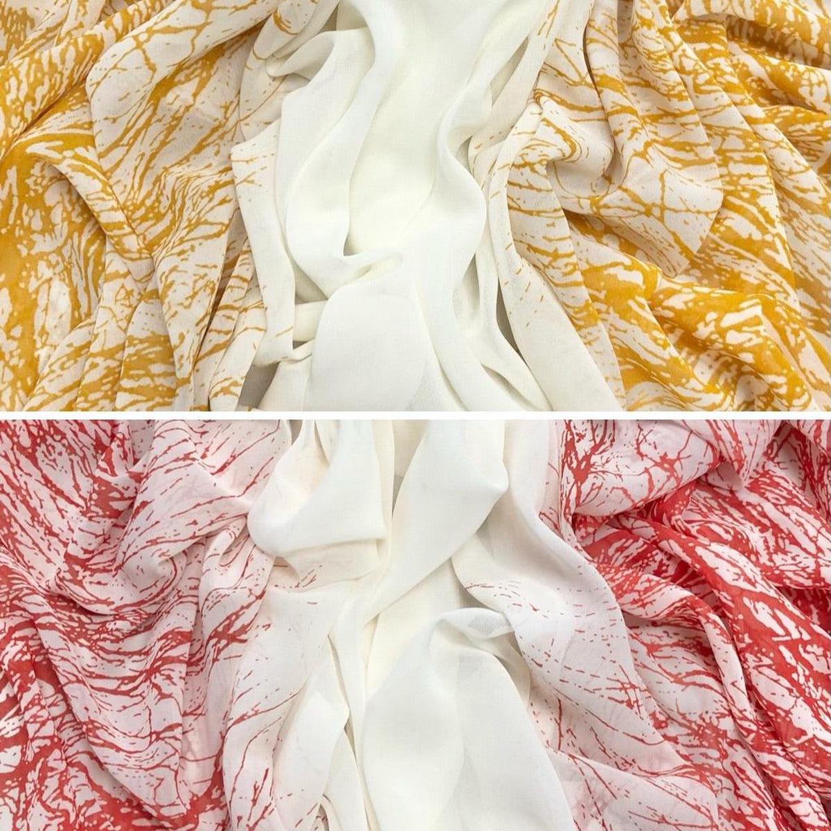 Distressed Double Border on Cream Chiffon Fabric - 3m Pre-cut