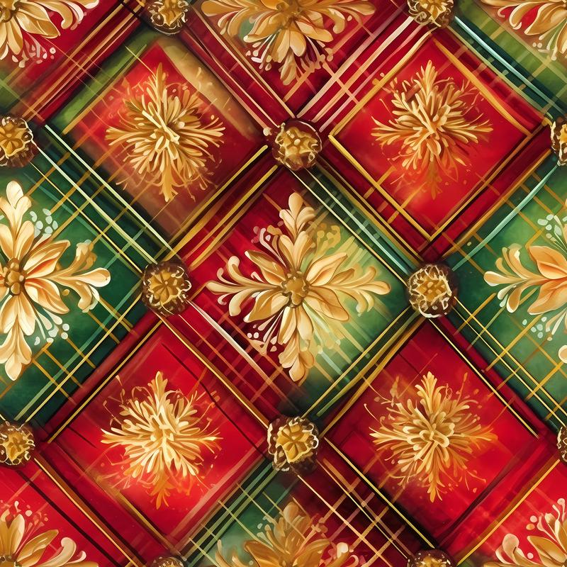 Red Green Gold Christmas Pattern 3 Quilting Cotton Fabric