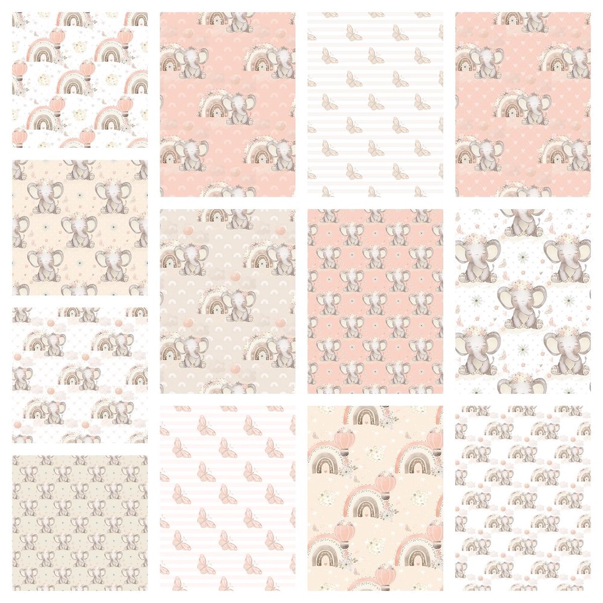 Sweet Baby Elephant Fabric Collection - 1 Yard Bundle