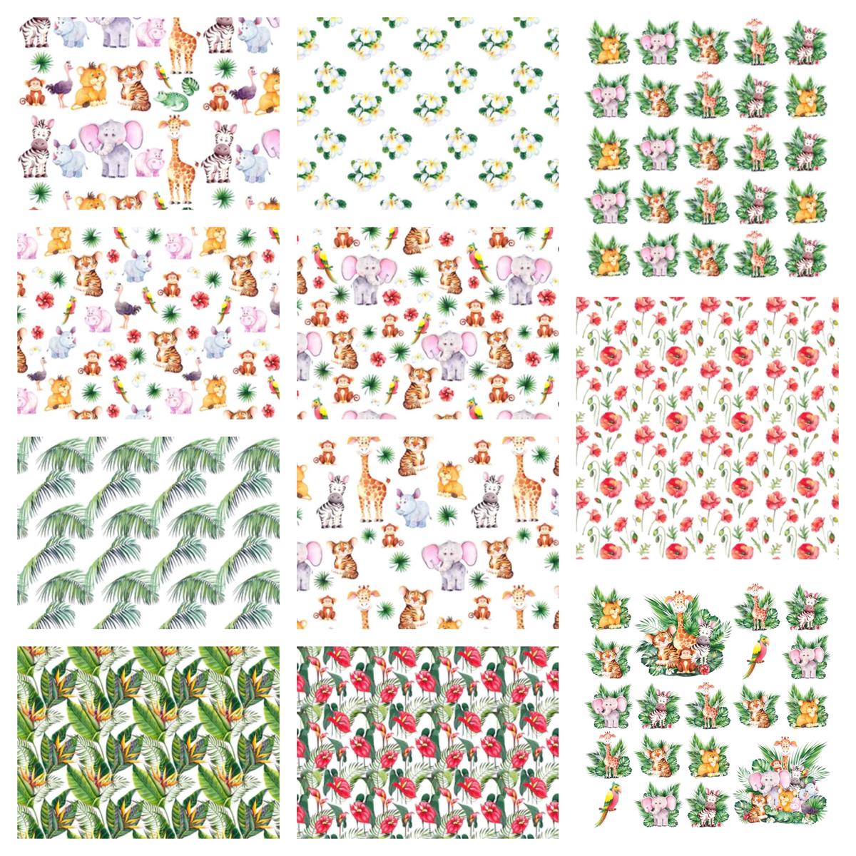 Watercolor Cute Safari Animals Fabric Collection - 1/2 Yard Bundle