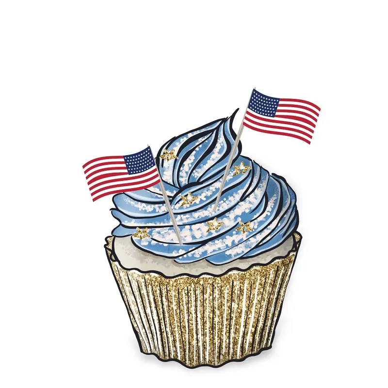 Cupcake & Flags Fabric Panel - Blue